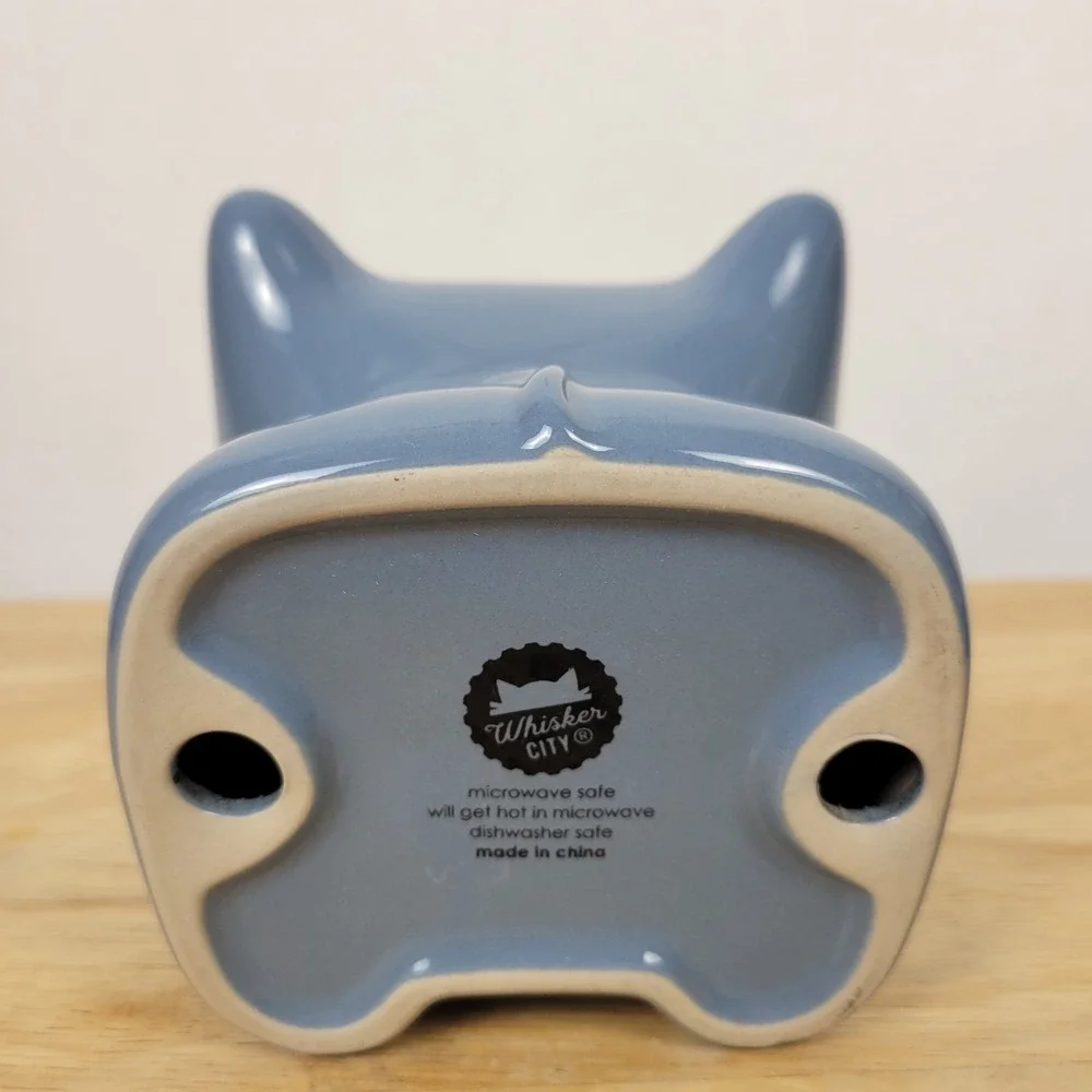 Whisker City Blue Ceramic Elevated Cat Bowl Raised Pet Feeder Dish